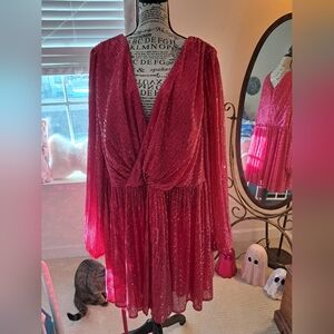 Hot Pink Seqin Long-Sleeve Dress